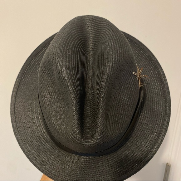 Stacy Adams Black Straw Fedora with Feather Detail - Picture 5 of 8